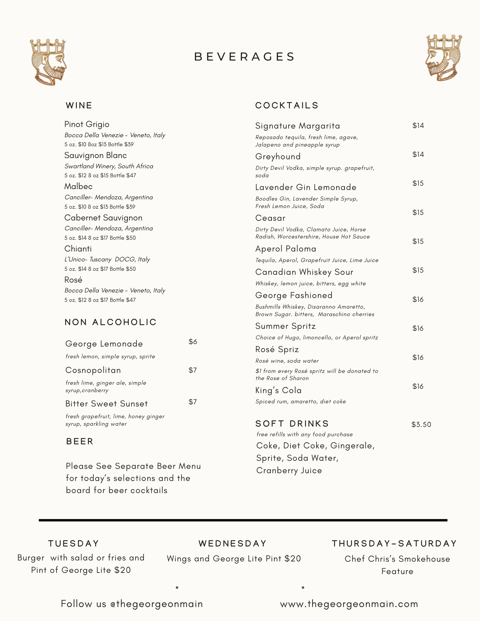 The George Drink Menu